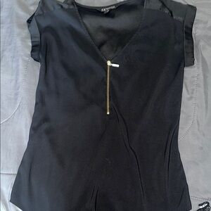 Express Black V-Neck Top with Zipper